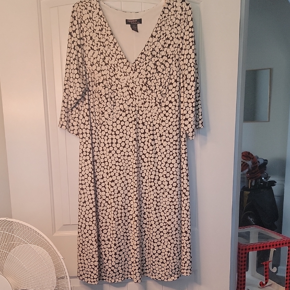 Women's Brown and Cream Patterned Dress